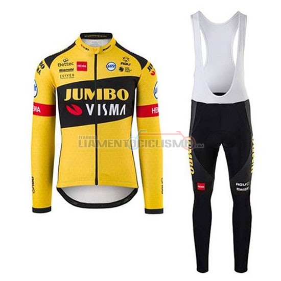 Abbigliamento Ciclismo Jumbo Visma Manica Lunga 2020 Giallo Nero